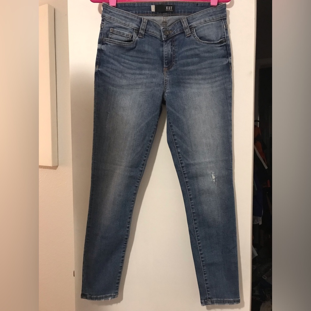 Kut from the Kloth Connie Slim Fit Medium Wash Blue Distressed Skinny Jeans